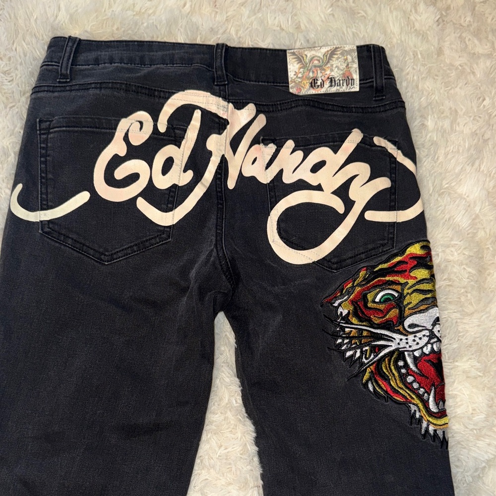 Ed Hardy Dark Jeans with Vibrant Tiger Design